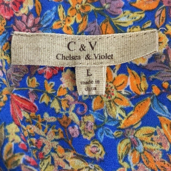 Chelsea & Violet Floral Faux Wrap Dress Ruched Short Sleeves - Size Large - Picture 5 of 7